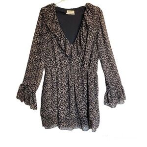 Urban Outfitters Large Floral Dress Navy Long Sleeves V Neck Cottage Cor…